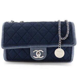 CHANEL ChainShoulder Shoulder Bag Matelasse Double chain Blue denim Women